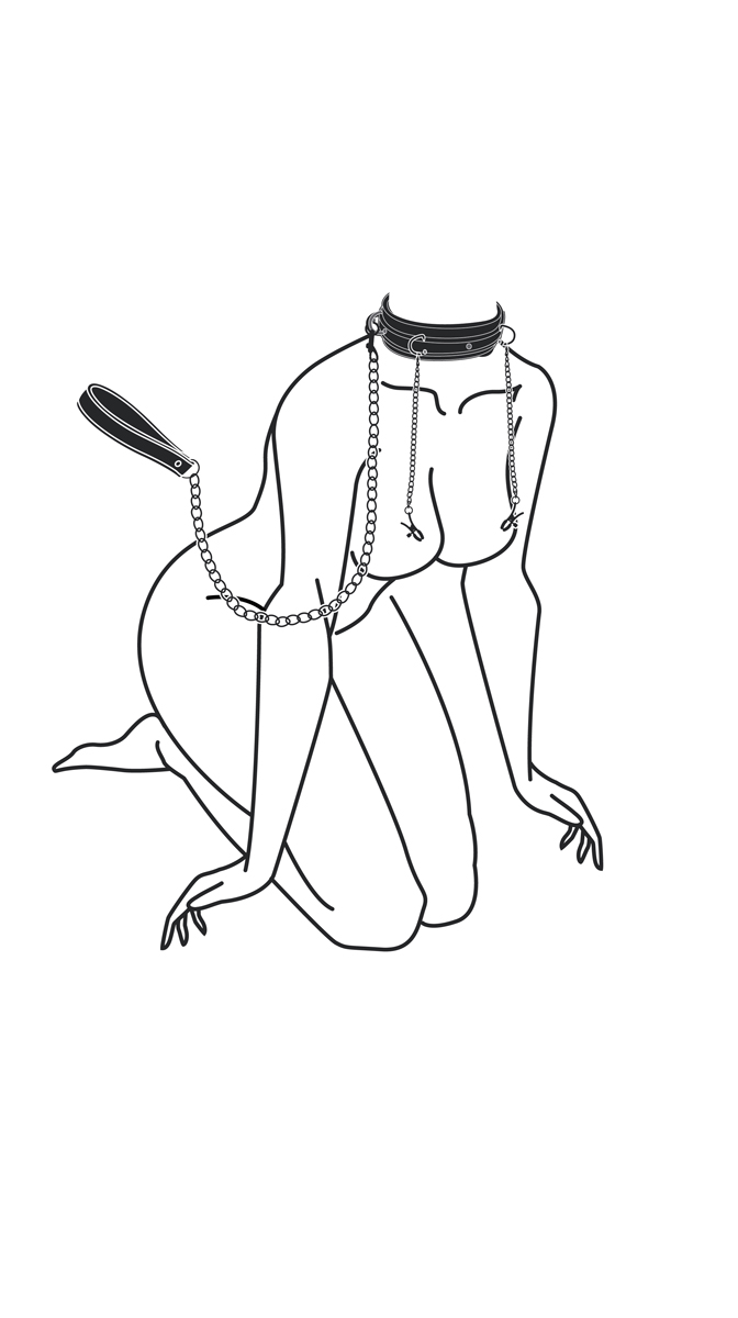 Collare di cuoio con dei morsetti per i capezzoli