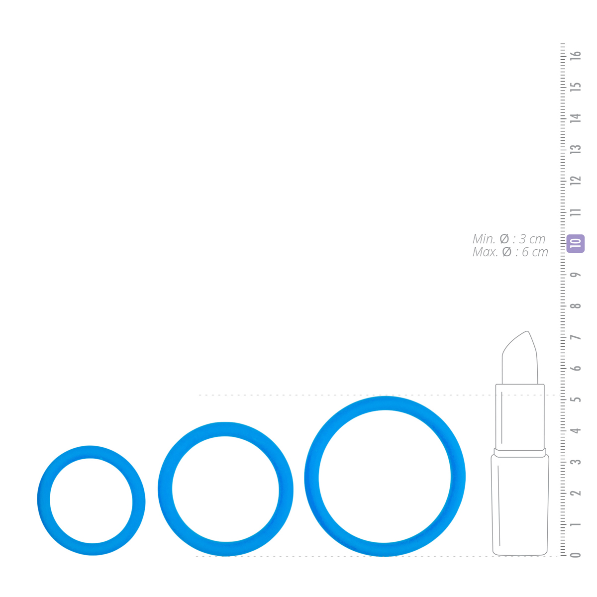 Set di cock ring, tre taglie - Blu