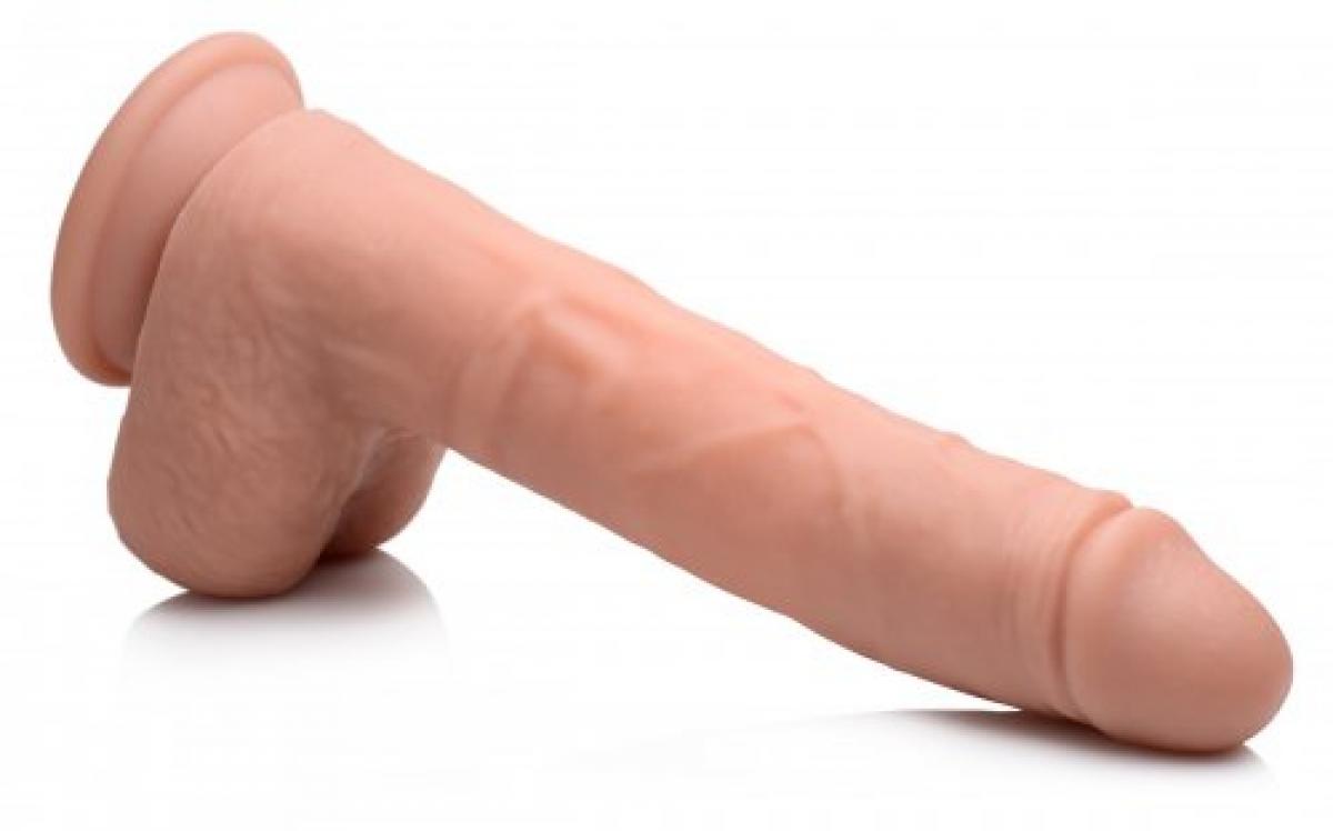 Dildo XL Vibrante e di Spinta con Ventosa e Testicoli - Beige