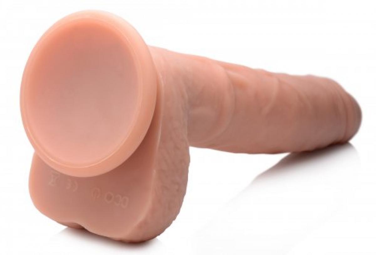 Dildo XL Vibrante e di Spinta con Ventosa e Testicoli - Beige