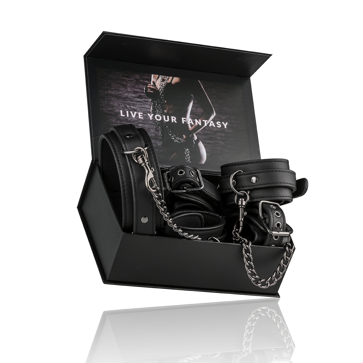 Set fetish con collare, e manette polsi e caviglie